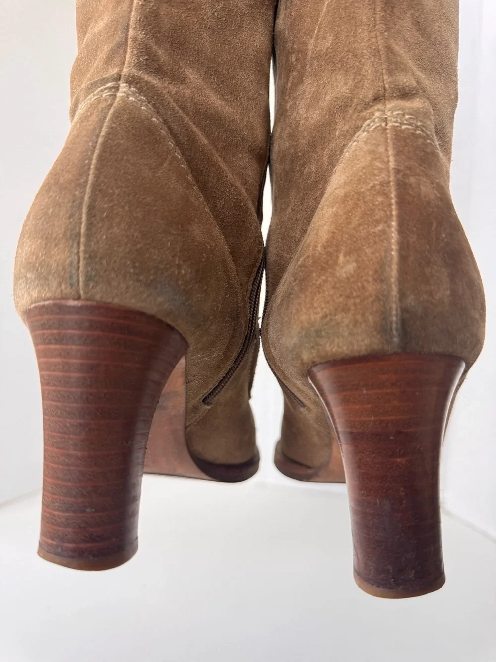 vintage 90s ralph lauren blue label tan suede tall heel boots size 8 *Flaws - Picture 7 of 15